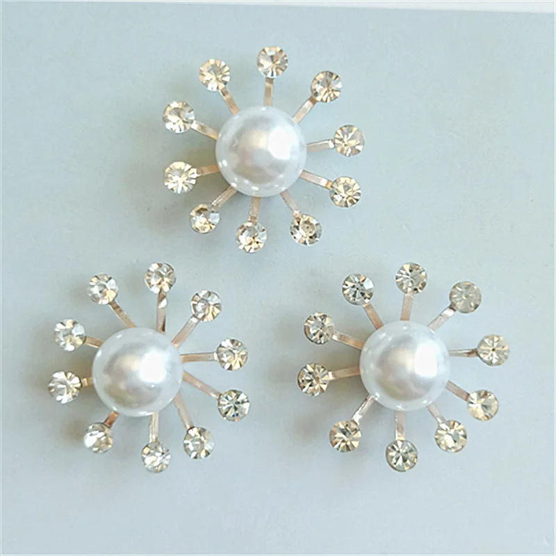 

50pcs 23mm Silver Color Imitation Pearl Crystal Flower Charm Pendants for DIY Handmade Women Wedding Jewelry Making wholesale