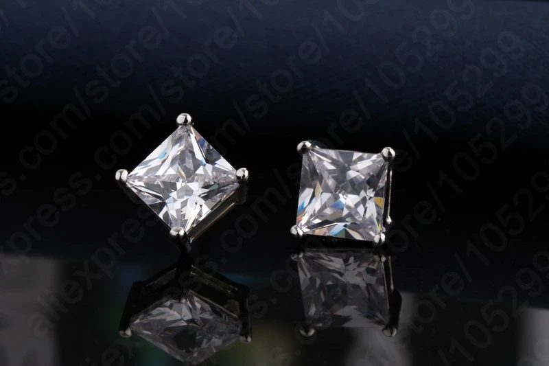 

Simple Classic Jewelry Gifts For Women Girls Wedding Genuine 925 Sterling Silver Square CZ Stud Earrings Accessories