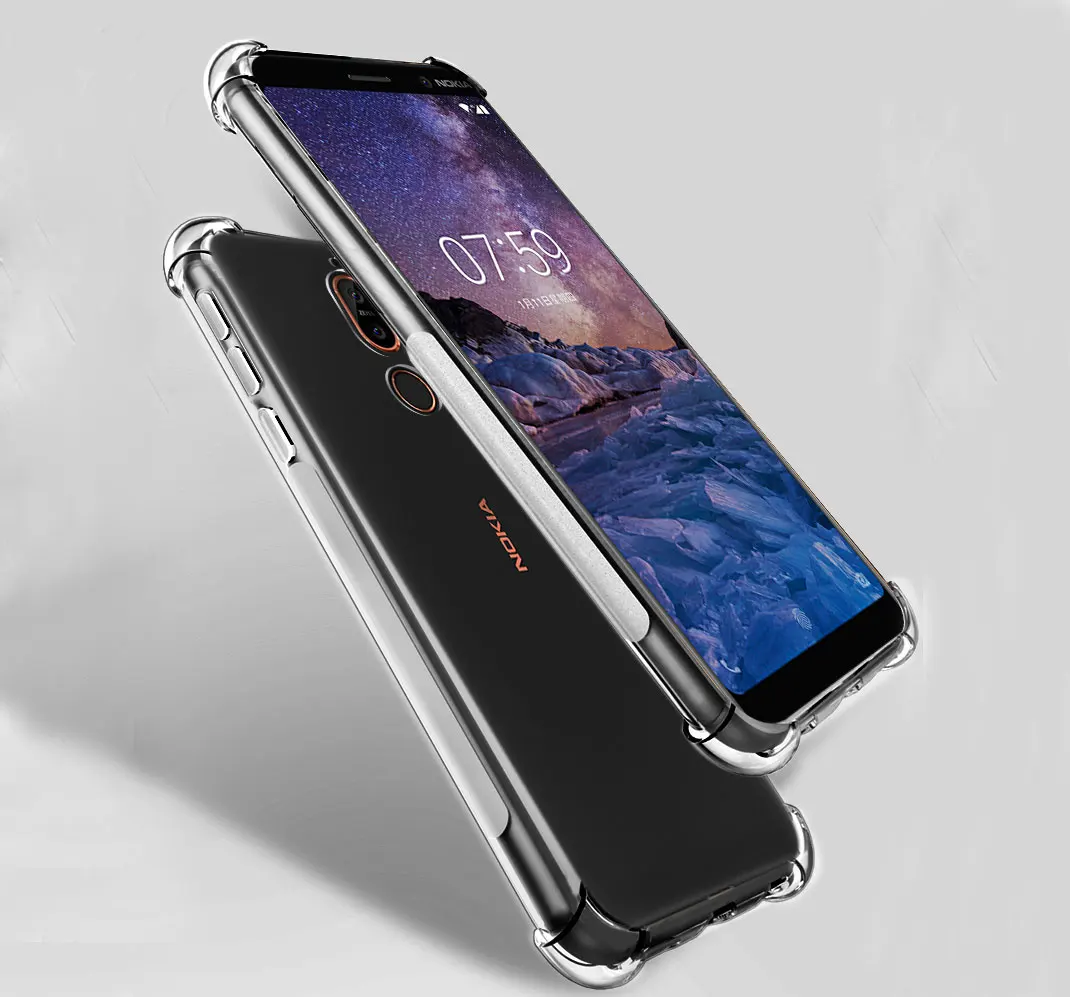 clear Ударопрочный чехол для Nokia для детей возрастом 2, 3, 5, 6, 7, 8, Sirocco ТПУ чехол КРЫШКА ДЛЯ Nokia 6 2,1 3,1 5,1 6,1 7,1 7 Plus Dual Sim полное покрытие - Цвет: clear