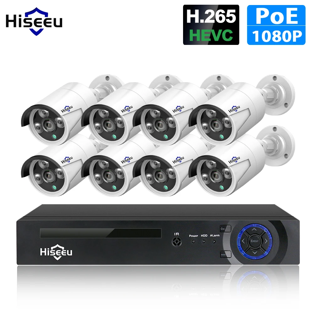 Hiseeu 8CH NVR 1080P POE CCTV камера система Комплект 2MP наружная водонепроницаемая IP