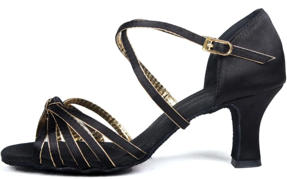 Black and Gold 7cm Женская танцевальная обувь для бальных танцев, латинских танцев, танго, распродажа атласных босоножек для вечеринок, танцевальная обувь для латинских танцев, распродажа - Цвет: Black and Gold 7cm