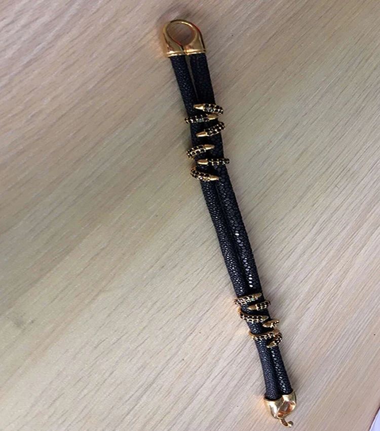 Роскошный браслет Atolyestoe из нержавеющей стали и серебра натуральной кожи Stingray с