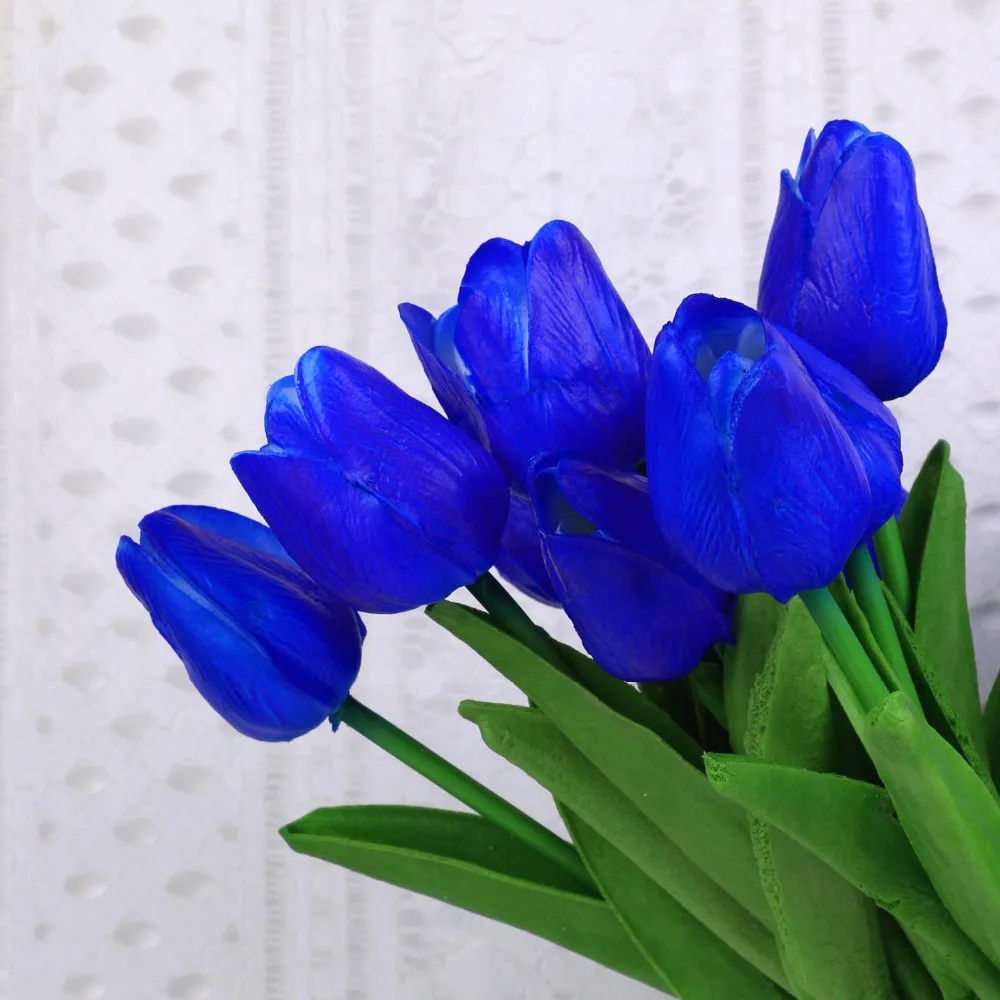 5pcs Royal blue Artificial Tulips fake Flowers PU artificial decora Tulip for Home Wedding decoration
