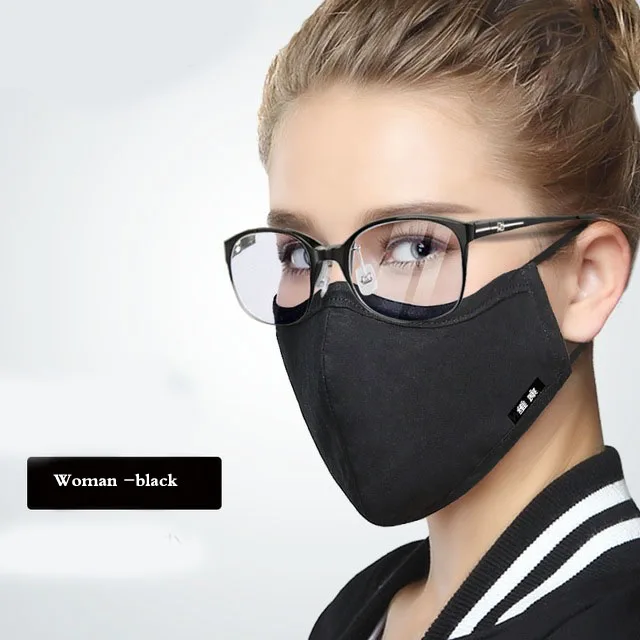 Woman-black 1 шт. KN95 хлопковая маска для губ грипп лицо Рот Анти-пыль ткань маска респиратор с 4 фильтром ткань Анти Пыль черная маска - Цвет: Woman-black