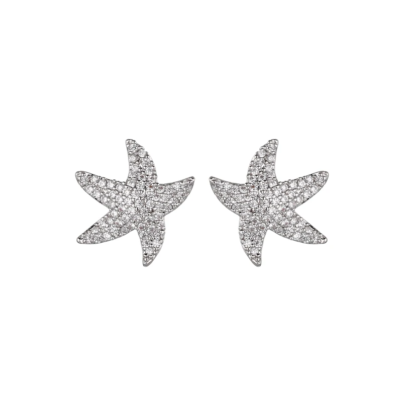 silver color Золотые серебряные серьги в виде морской звезды с прозрачными фианитами, серьги в виде звезды для женщин, модные ювелирные изделия, Прямая поставка - Окраска металла: silver color