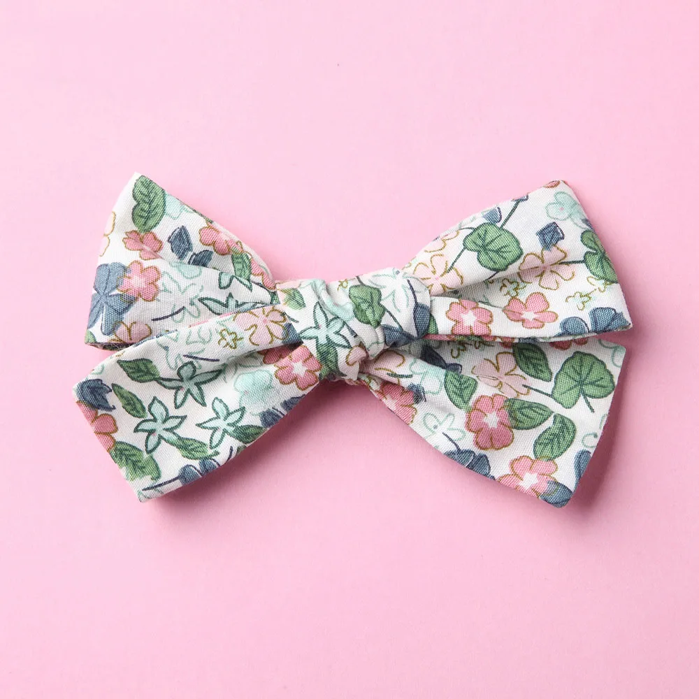Floral 06 with Clip Handtied School Girl нейлоновый бант или заколки для волос, цветочный принт тканевый бант повязки на голову Baby Shower подарок - Цвет: Floral 06 with Clip