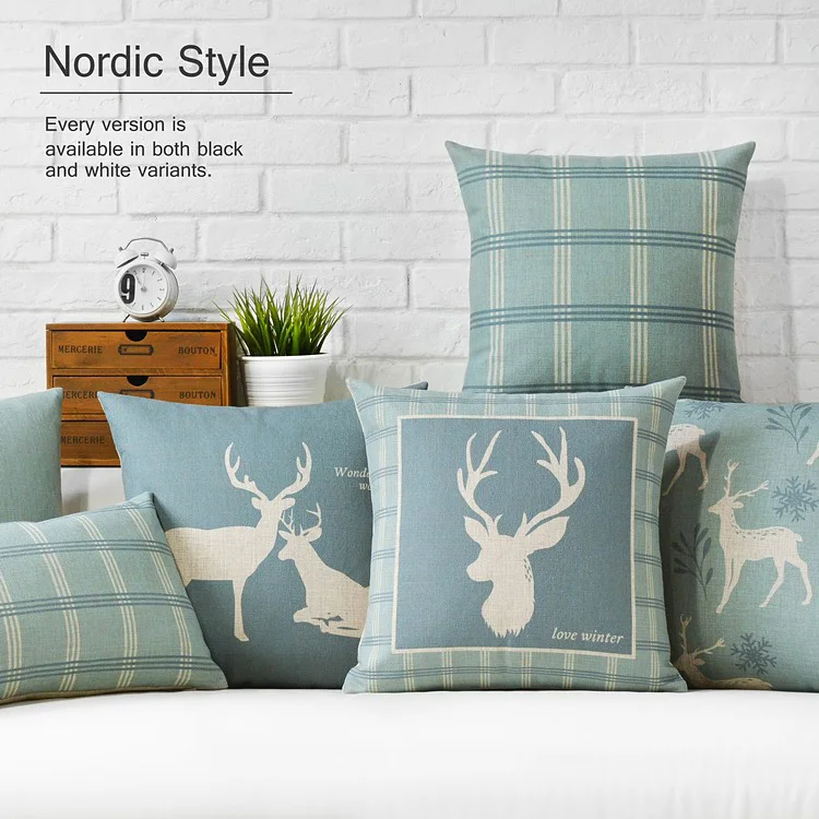 

blue deer cushion Nordic pastoral deer Pillow cushion Linen pillowcase sofa cushions home decorative Pillows