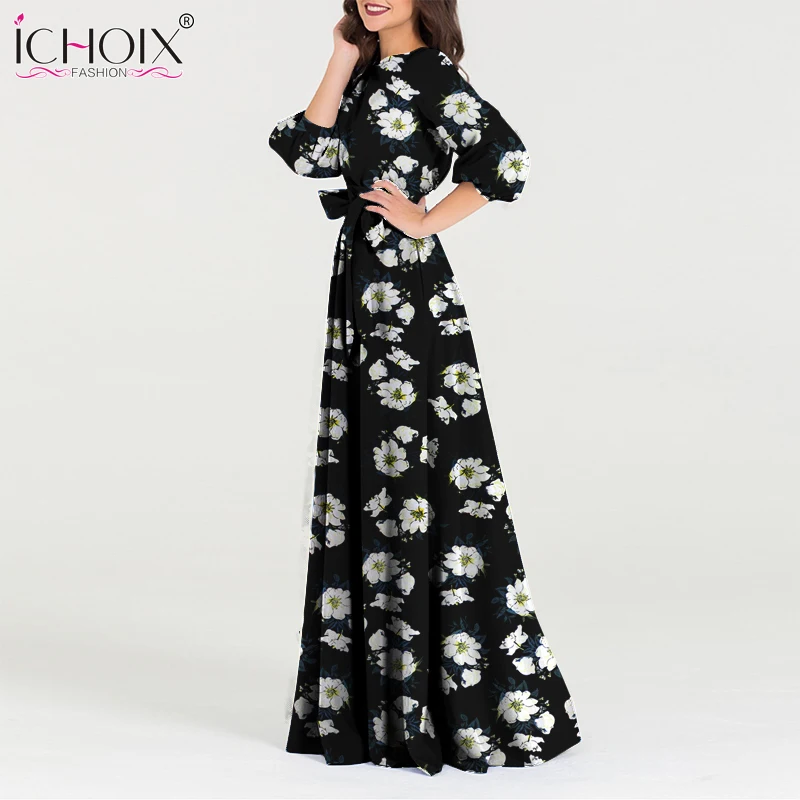 2018 модное осеннее платье женское с цветочным принтом Повседневные платья Винтаж