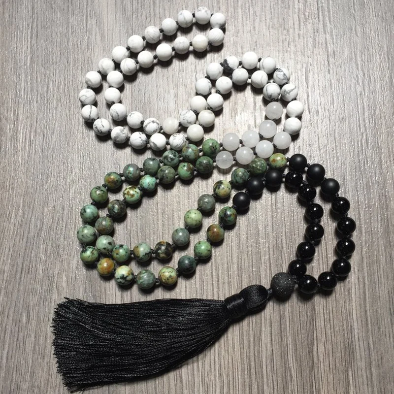 108 Mala ожерелья Африканское Ожерелье T-urquoise белое ожерелье Howlite бусы в стиле бохо с