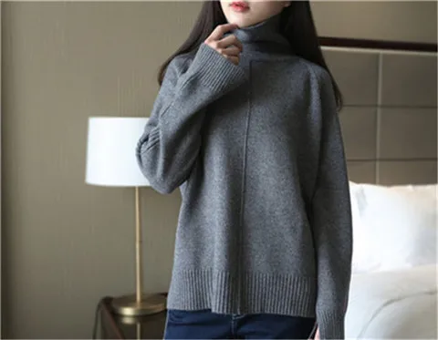 dark grey Новая мода козья кашемировая Толстая Вязаная Женская водолазка с асимметричным подолом Широкий свободный пуловер свитер темно-синий 6 цветов S-L - Цвет: dark grey