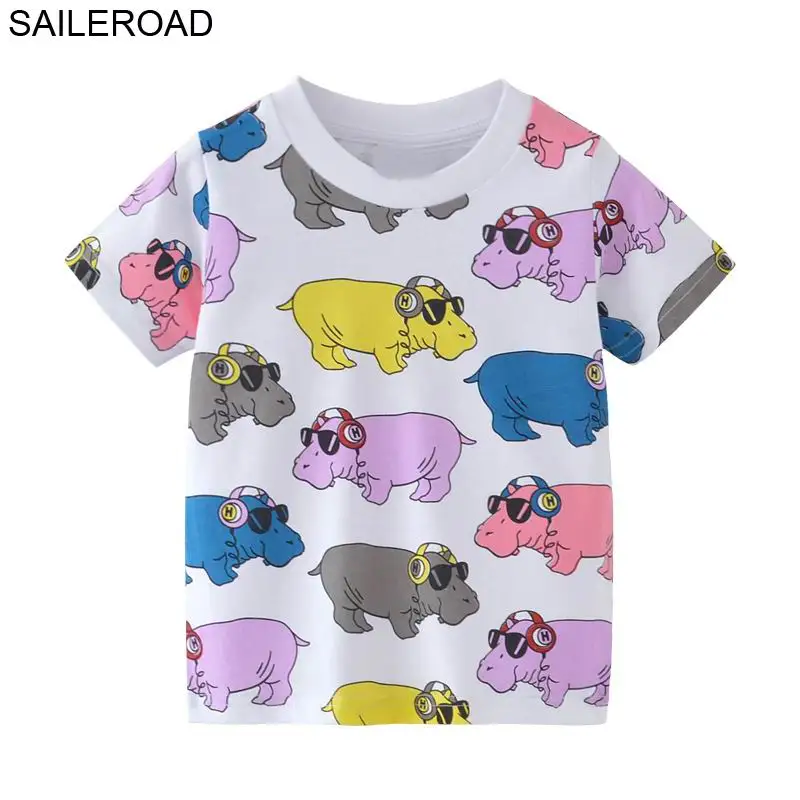 SAILEROAD 2-7Year Animal Rhinoceros Детские Мальчики Девочки Топы Футболка Для Летних Детей Детская Одежда для Девочек Хлопковая Одежда
