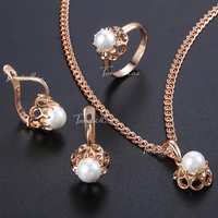 earrings ring pendent necklace set for women pearl bead ball rose gold color simulated pearl bead ball 585 jewelry sets ge142