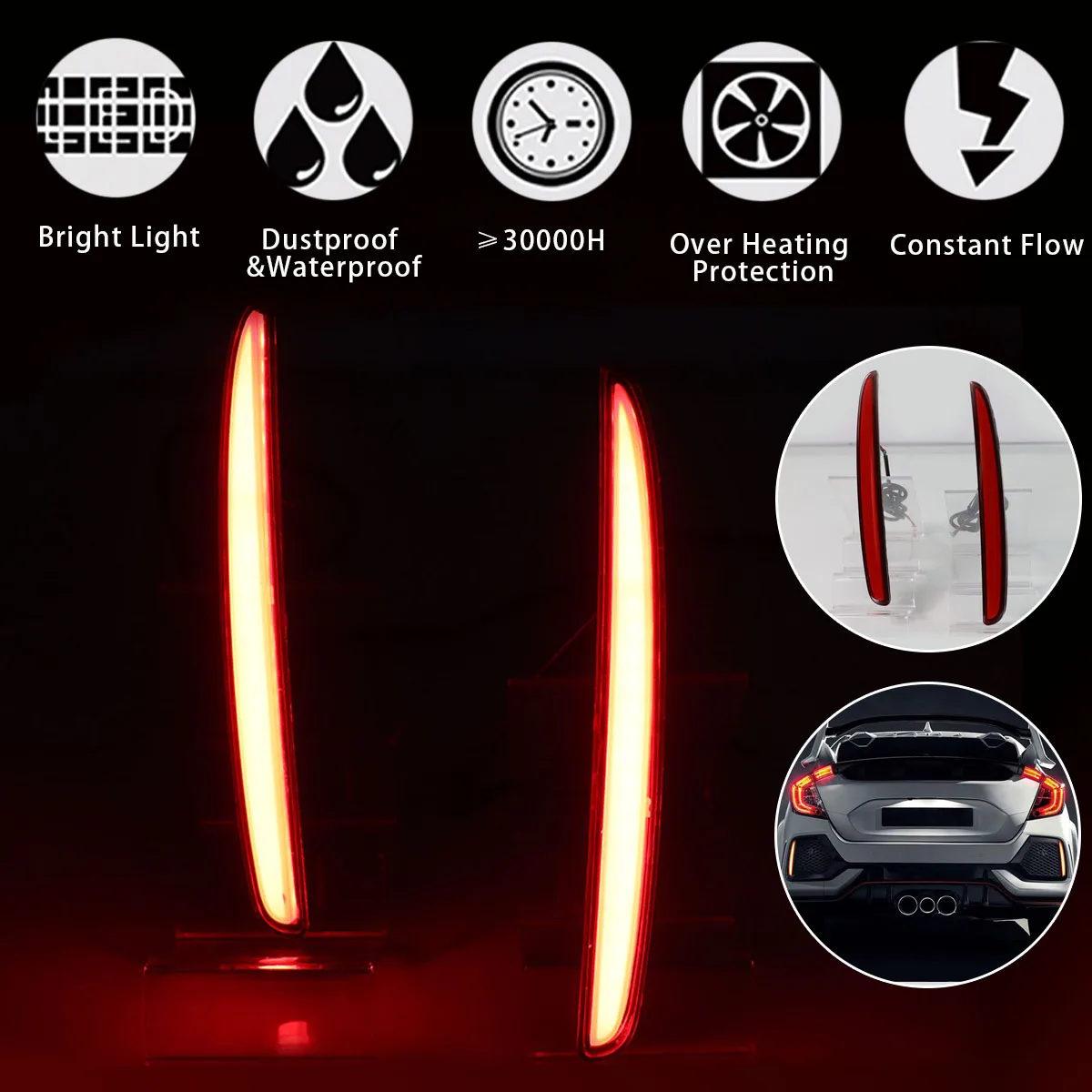2pcs Car Lights LED Reflector Lamp Rear Fog Lamp Bumper Brake Light for Honda for Civic Type R Hatchback