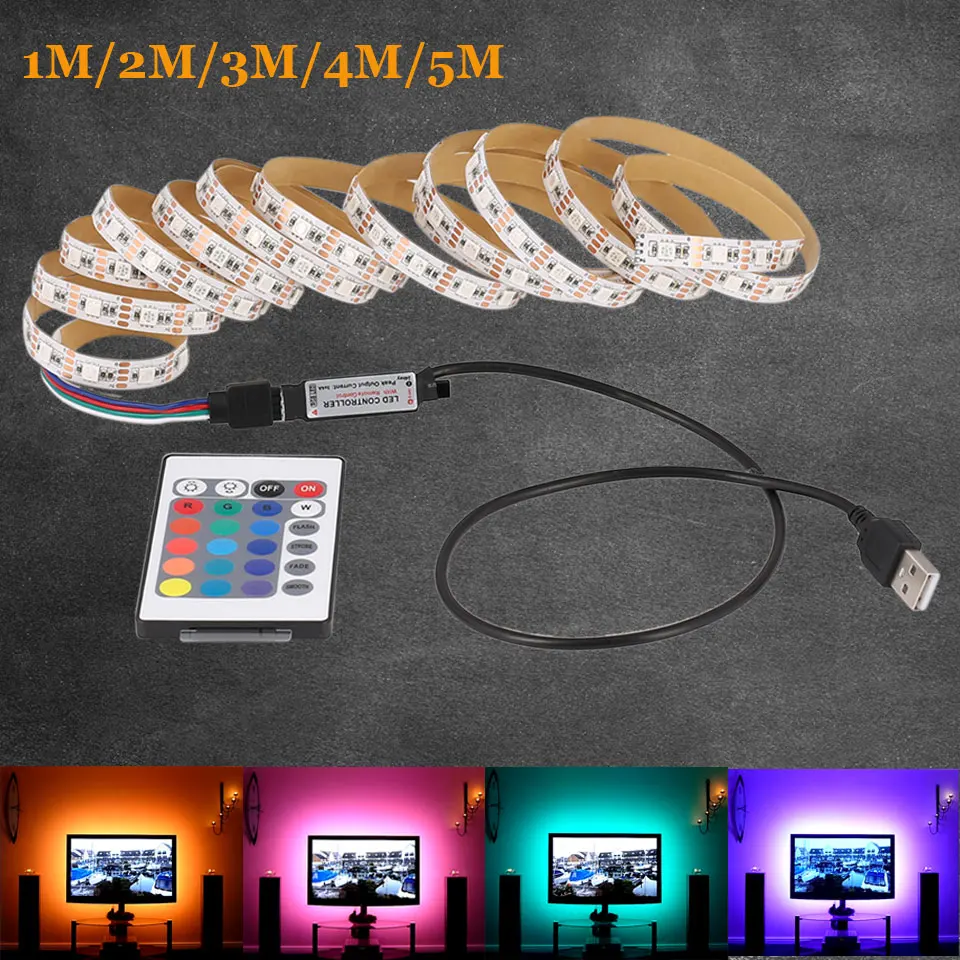 1 м 2 м 3 м 4 м 5 м IP20 5050 SMD DC 5 в USB зарядное устройство источник питания светодиодный светильник RGB пульт дистанционного управления usb-кабель адаптер светодиодный Декор лампы