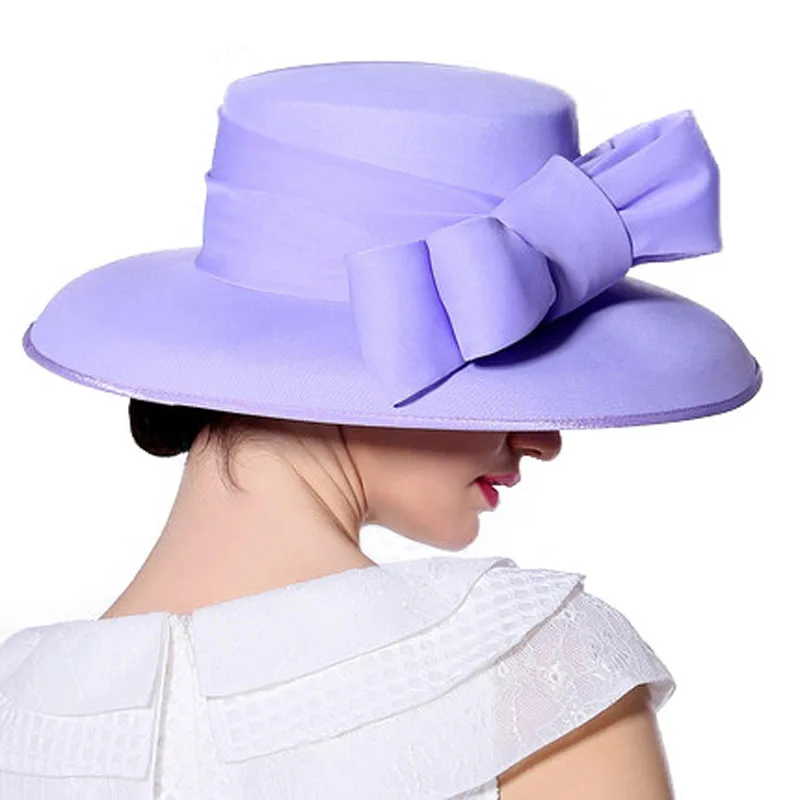 Женские головные уборы FS фиолетовые с большим бантом и широким полями|hats for