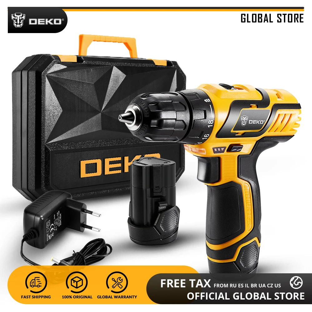 DEKO GCD10.8DU3 10.8V Lithium Battery Electric Screwdriver Variable Speed Cordless Drill with LED Light DIY Mini Power Driver