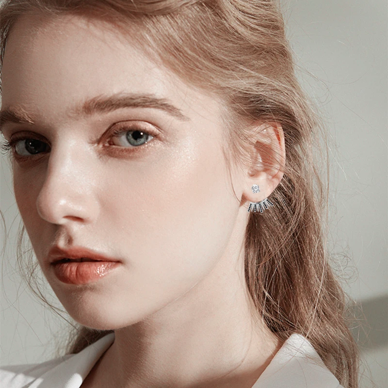 

[BLACK AWN] 925 Sterling Silver Jewelry Trendy Stud Earrings for Women Sector Boucles d'oreilles I027