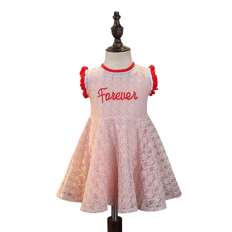 Летнее кружевное платье с вышитыми буквами для маленьких девочек принцессы