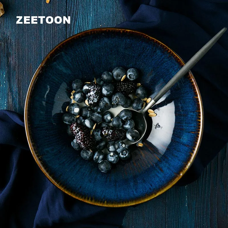 

8 Inch Japanese-style Big Fruit Salad Bowl Ceramic Porcelain Soup Noodle Hat Bowls Home Creative Tableware Dinnerware Decoration