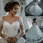 Свадебные платья принцессы из шелка с длинным рукавом, кружевные бусины, аппликация, бальное платье со шлейфом, свадебные платья 2021