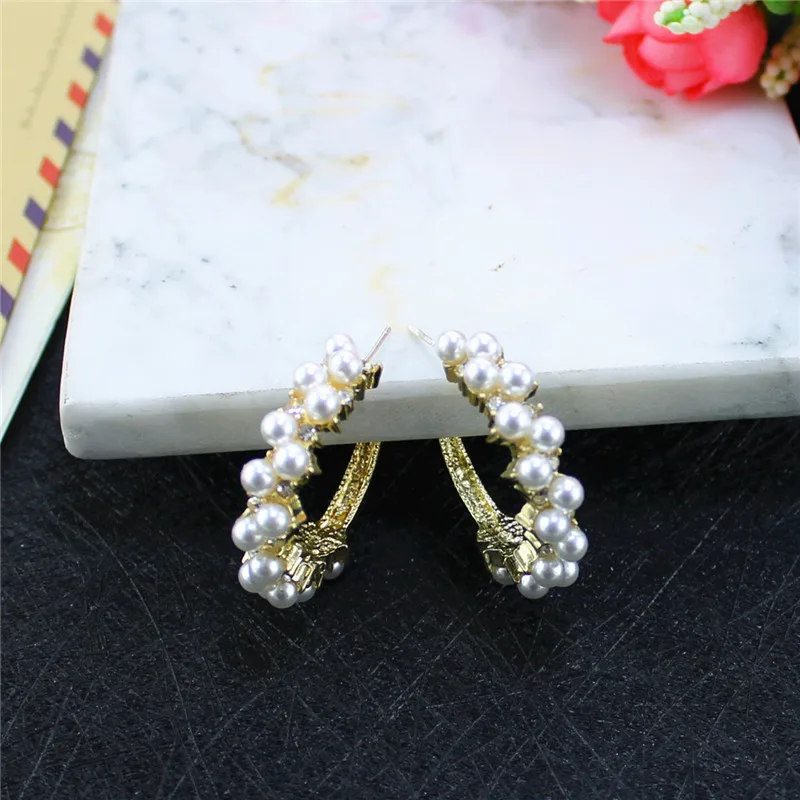 Женские серьги с имитацией под жемчуг XQ белые витые круглые большие в стиле