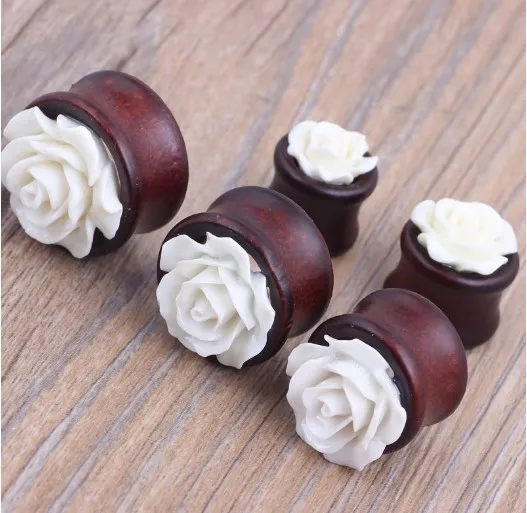 Полые серьги гвоздики из натурального бамбука 8 ~ 20 мм Цветок|ear plugs|ear plugs earingsear flowers