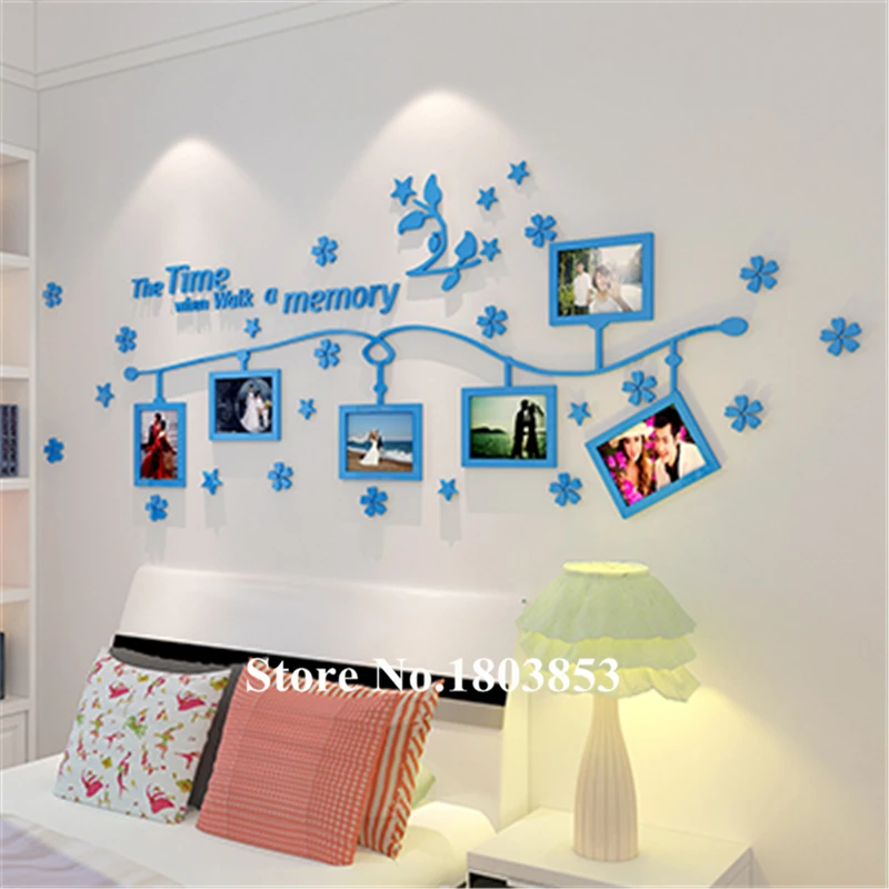 6pcs Frames Photo Wall Three-dimensional crystal TV backdrop wall stickers bedroom living room Home decor acrylic sticker decals