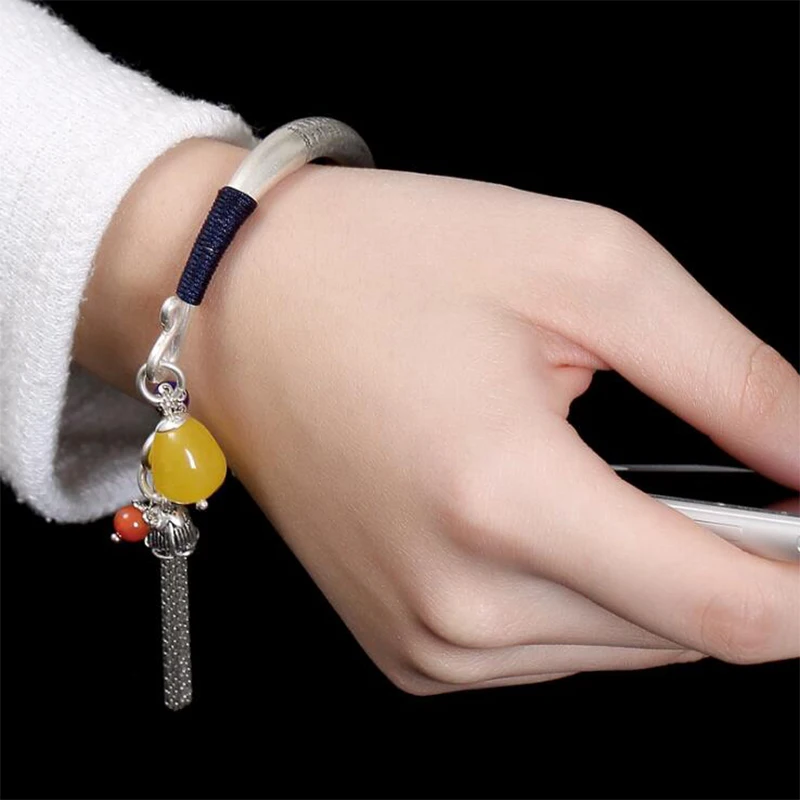 Браслет женский из серебра 2019 пробы с кисточкой пчелиного воска|Гибкие и жесткие