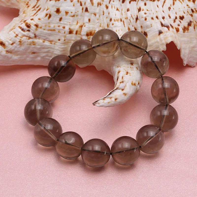 

JYX Natural Smoky Quartz Bracelet 15mm Smooth Perfect Round Crystal Beads Elasticated Bracelet Fashion Jewelry 7.5"