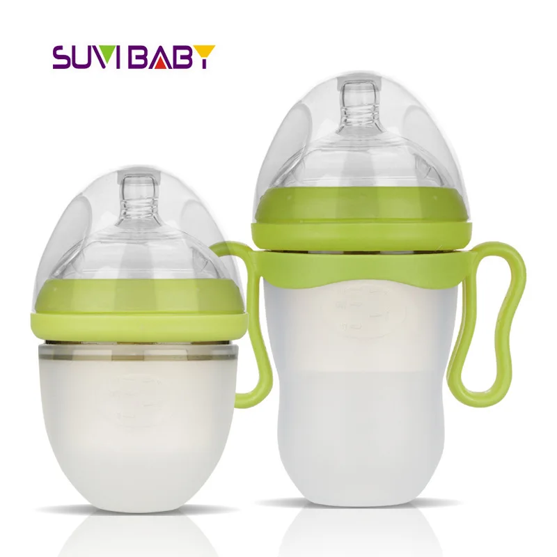 220ml Suvi Baby Silica Gel Big Mouth Milk Feeding Bottle Anti flatulence Extrusion Type with Handle Leakage proof|feeding bottle|milk feeding