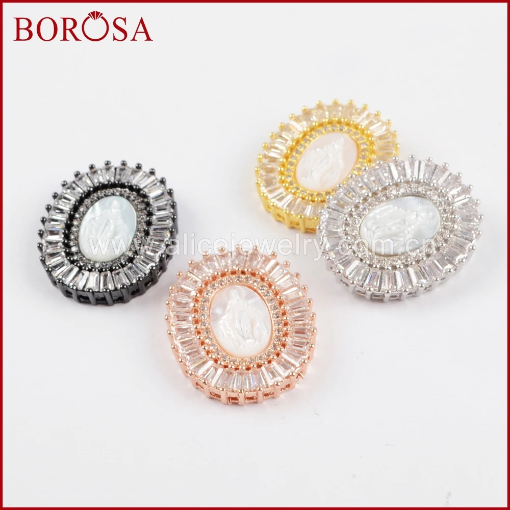 

BOROSA 5 шт. Овальные микро паве кубический цирконий белый корпус CZ бусины сверкающие Drusy Шарм, изготовление украшений для оптовой продажи WX824