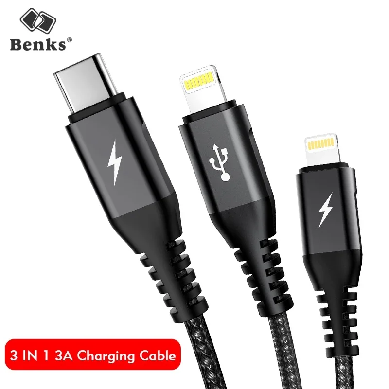 Benks Универсальный 3 в 1 зарядное устройство с интерфейсом Lightning Кабель для