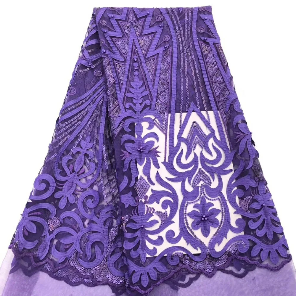 

High Quality African 2019 Beads Voile Mesh Lace Fabric Embroidery French Tulle Lace Fabric For Nigerian Party Dress JJN353