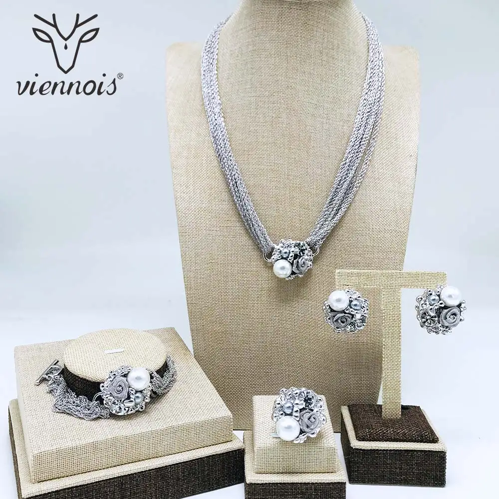 Viennois ожерелье с искусственным жемчугом, набор для женщин, розовое золото и серебро, цинковый сплав, цветок, свадьба, проложенный, для невесты, циркон, ювелирное изделие