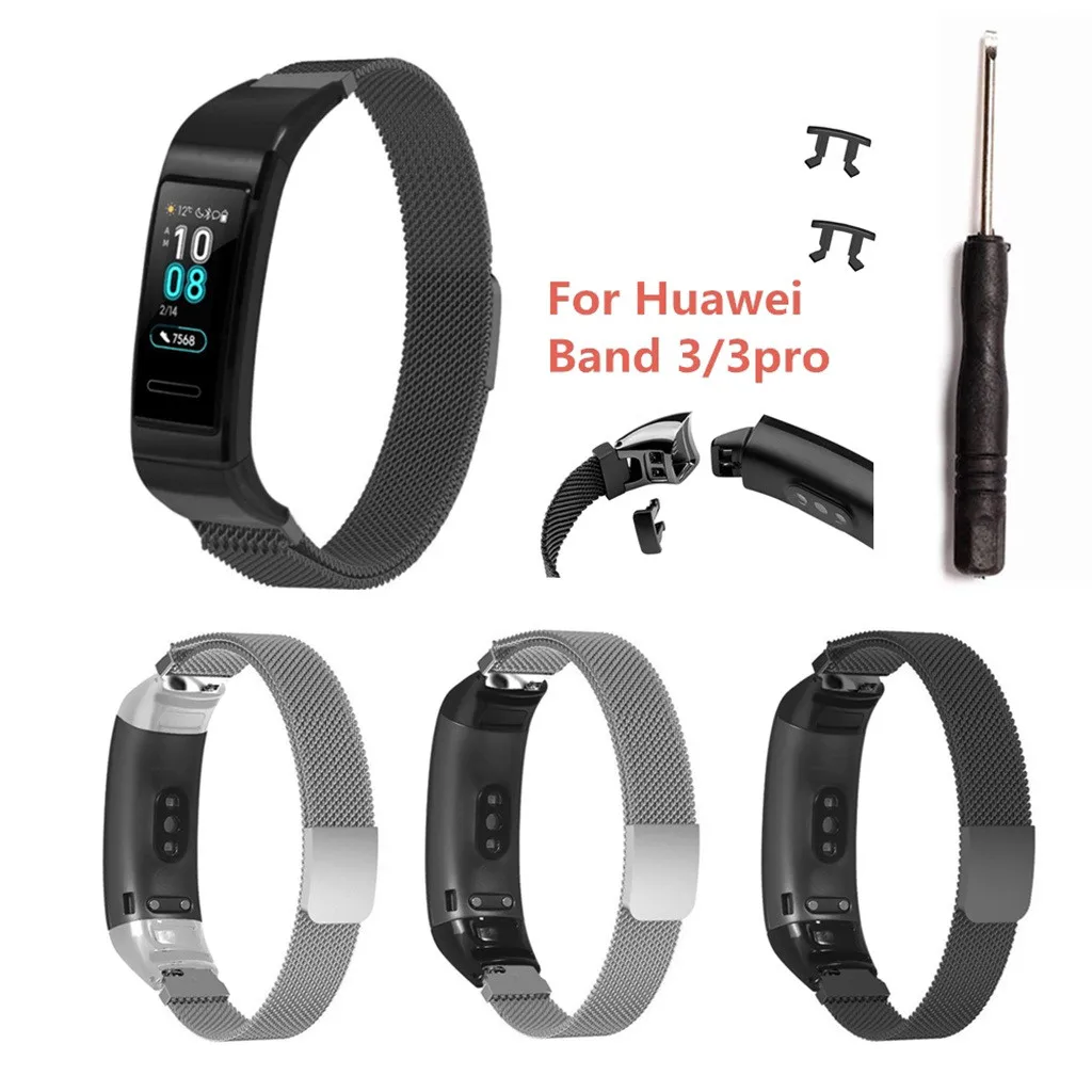 Магнитный металлический браслет на запястье для huawei Band 3/3 Pro, умные часы, сменный мужской Т-образный ремешок, спортивный роскошный женский и мужской ремешок для часов 19Jun