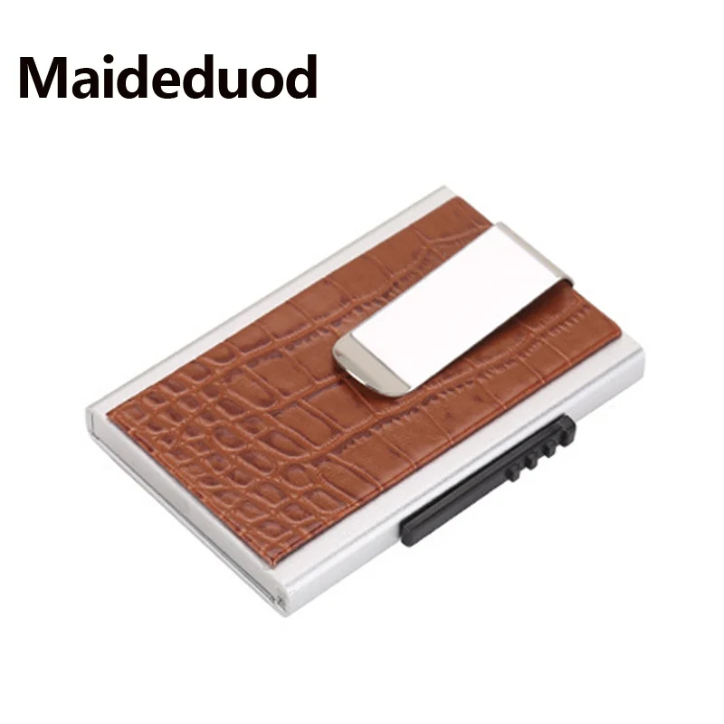 

Maideduod Men Antitheft metal Card Holder Fashion RFID Aluminium Credit card holder High Quality PU leather travel card wallet