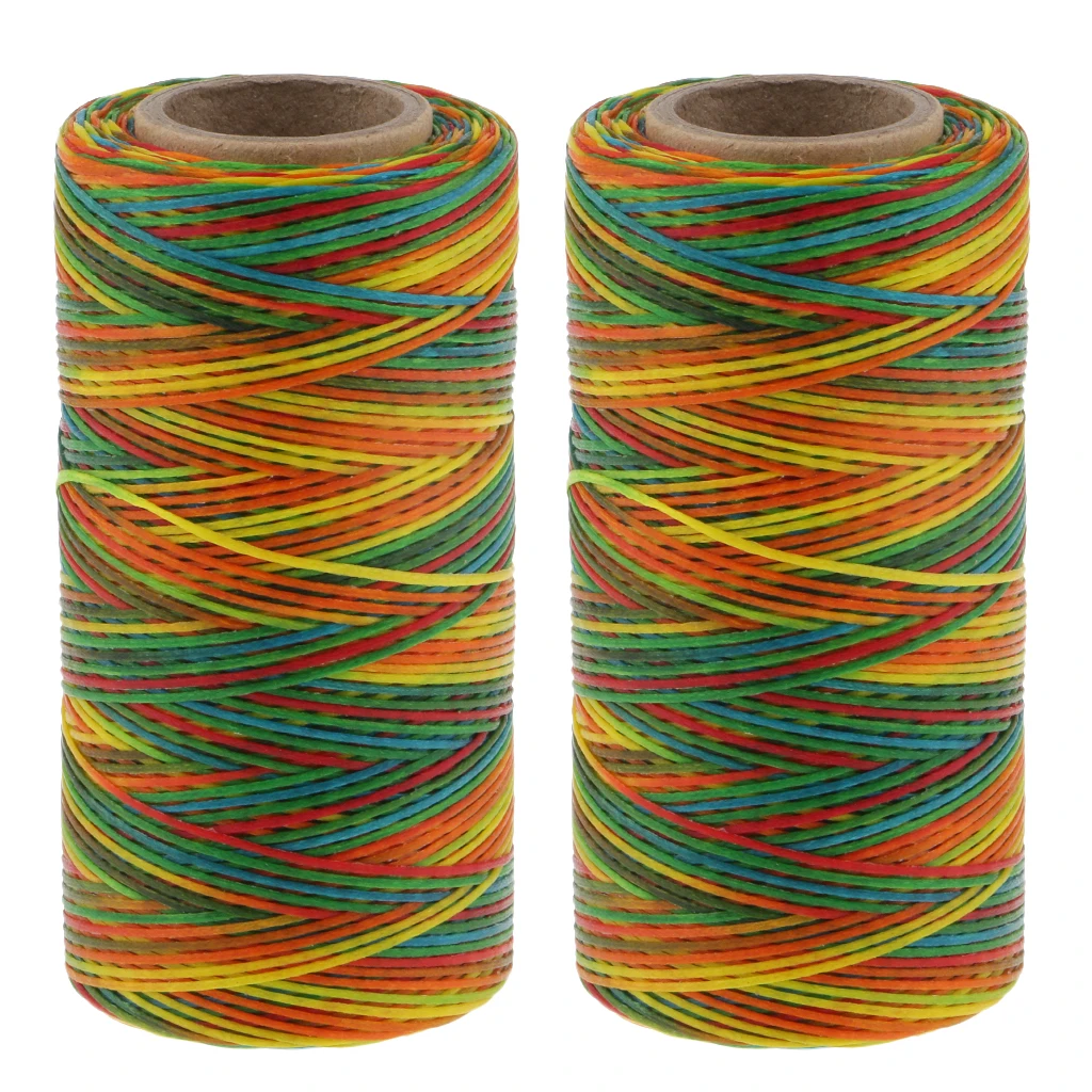 

2Pcs 1mm Coloful Rainbow Waxed Thread Flat Cord Thread String SewingAccessories for Leather Sewing Jewelry Making Wrap Material