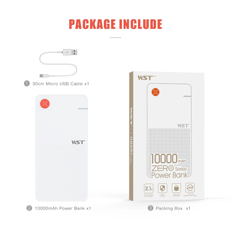 Внешний аккумулятор WST 10000 мАч для iPhone Samsung Xiaomi|Внешние аккумуляторы| |