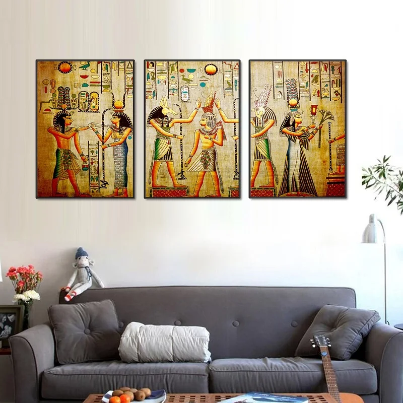 Modular Egypt Poster Canvas Prints Oil Painting 3pcs Ancient Egyptian Picture Framed Figure Mural Room Wall Art Paint Home Decor | Дом и сад