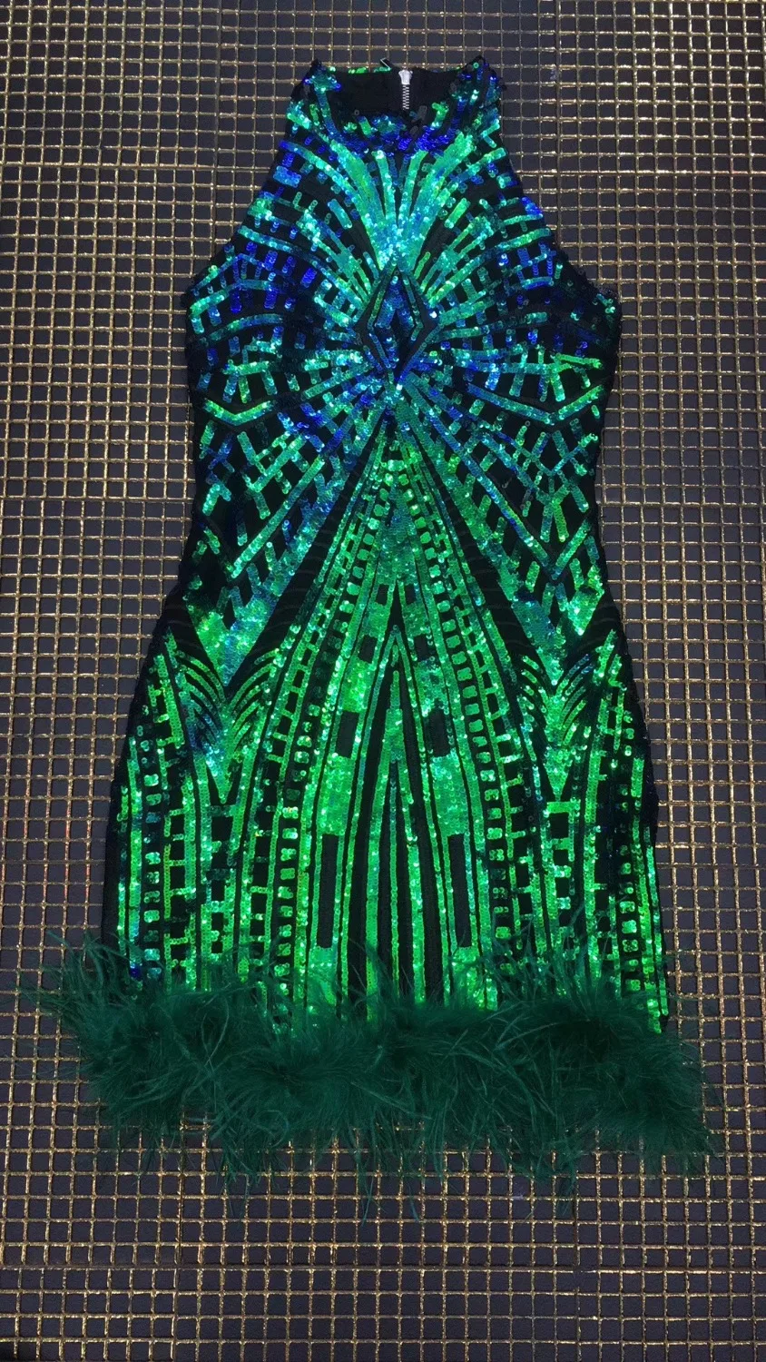 Высокое качество пикантные женское платье Танк Мини Перья район для вечера