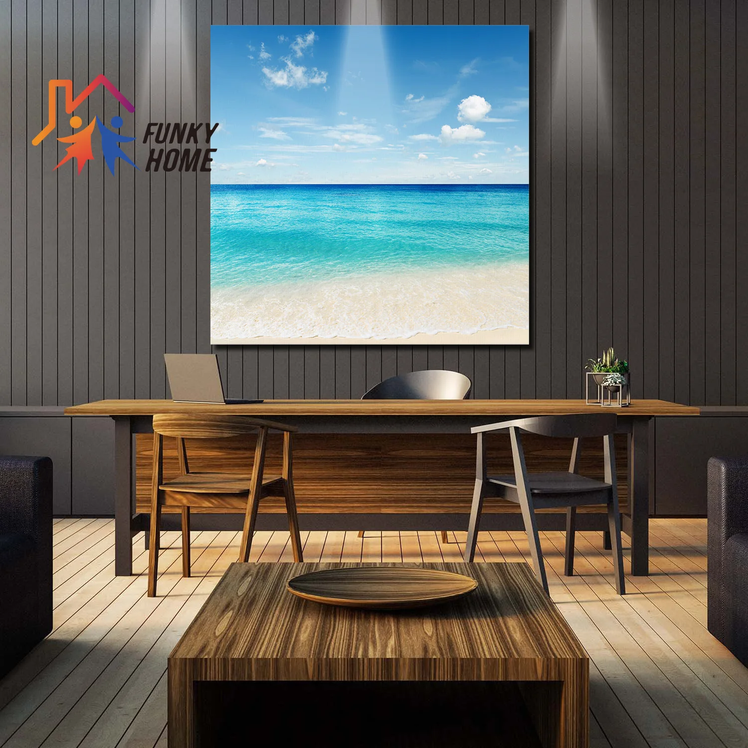 FunkyHome пейзаж холщовая живопись солнечный пляж морской синий береговая линия