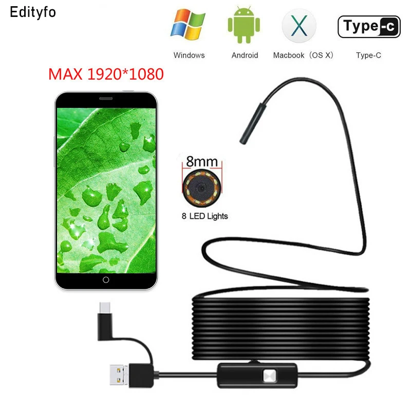 Новый USB эндоскоп 1080P Type C камера IP67 Светодиодная лампа 1 м 2 5 змеиная мягкая