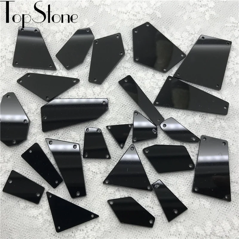 Зеркальная пришивка TopStone Black Jet стразы 30 форм с плоской задней поверхностью