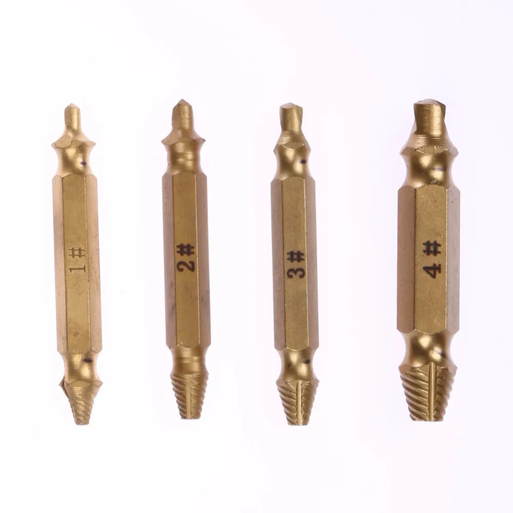 

4Pcs Screw Extractor Drill Bits Guide Set Broken Damaged Bolt Remover Double Ended Damaged Screw Extractor 1# 2# 3# 4#