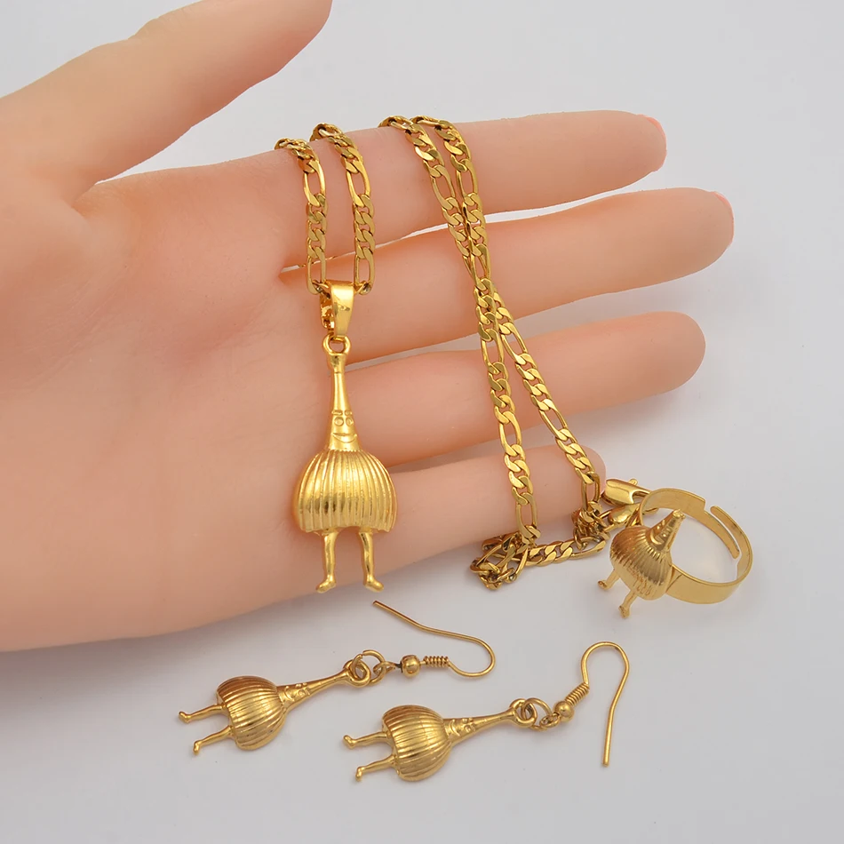 Anniyo Золотистая подвеска Папуа - Новая Гвинея и Цепи / Кольцо / Серьги для женщин PNG Ювелирные изделия Патриотические предметы #098106.