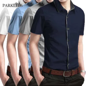 Мужская хлопковая рубашка с коротким рукавом, в стиле пэчворк