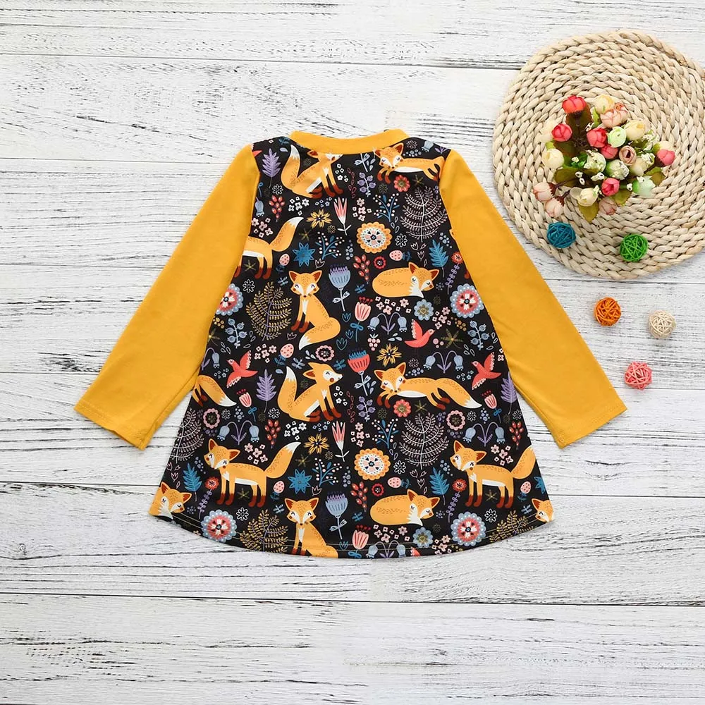 2019 Cute New Warm in autumn and winter Toddler Kids Baby Girls Cartoon Fox Print Sun Dress Clothes Outfits Fashion For 12M-5Y | Детская