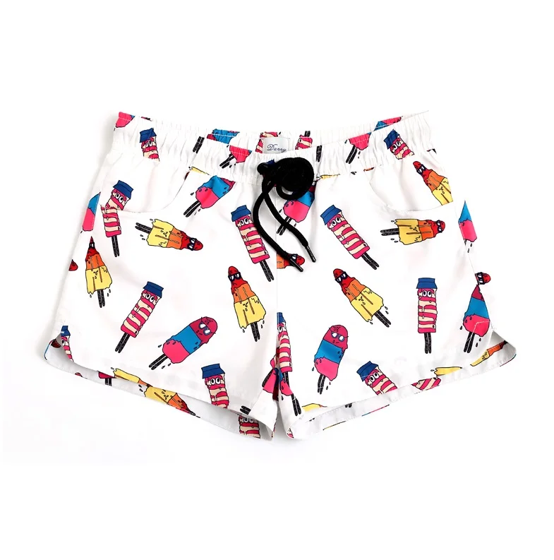 women SD618 мультфильм Мороженое печати купальники мужские летние вакуумные пляжные шорты с принтом женские мужские шорты купальные Боксеры Шорты - Цвет: women