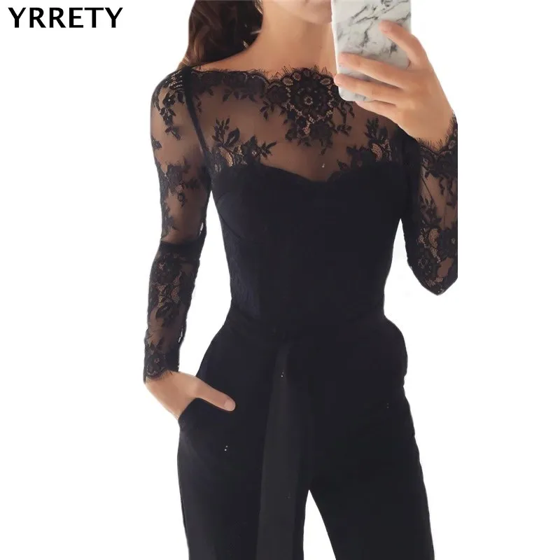 

YRRETY Women Clubwear Playsuit Casual Long Sleeve Party Jumpsuit Romper Trousers Pants Wide Leg Ladies Office Work Wear Overalls