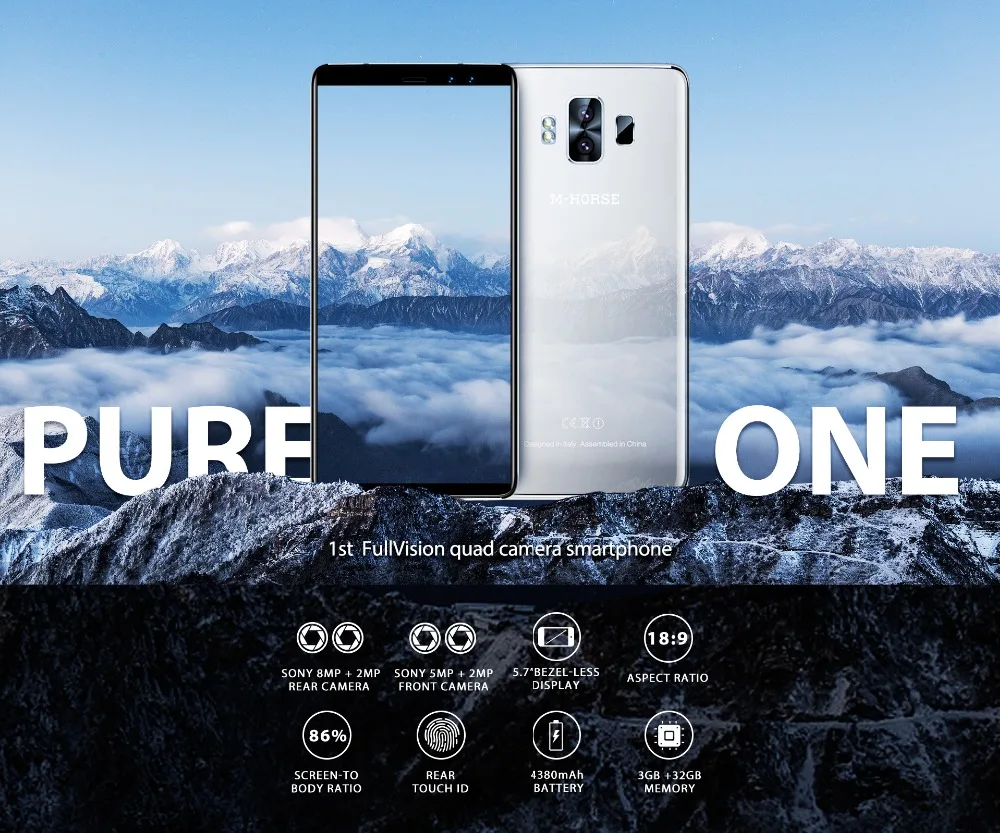 M Horse Pure 1 5 7 &quotHD + 18:9 мобильный телефон Android 0 MTK6737 4 ядра 3 ГБ 32 Гб quad camera 4380 мАч